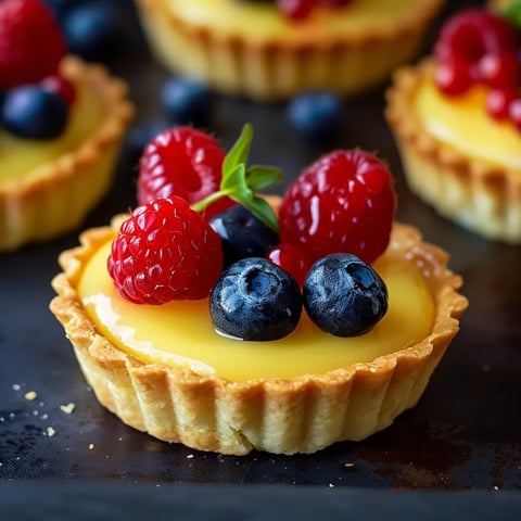 A blueberry and raspberry dessert in a pastry shell.