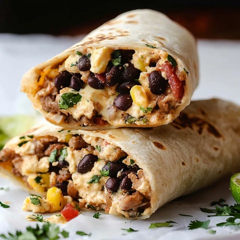 Two burritos with black beans and corn.