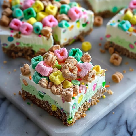 A slice of cake with marshmallows and cereal on top.