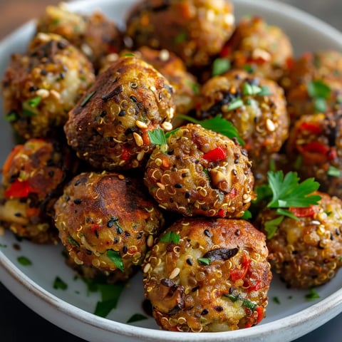A bowl of meatballs with peppers and herbs.