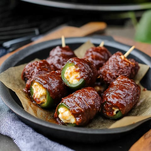 A plate of meatballs with peppers on a table.