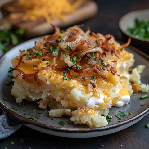 A plate of food with cheese and onions.
