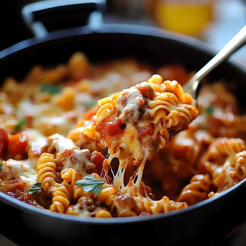 A spoon is in a bowl of pasta.