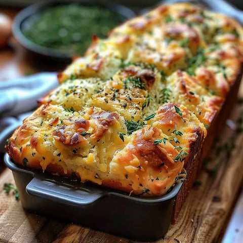 A loaf of bread with cheese and herbs.