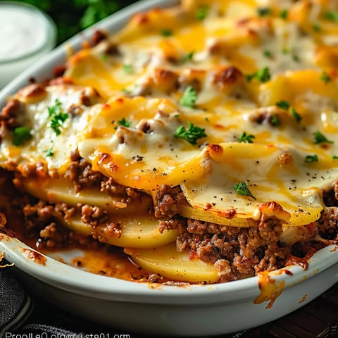 A delicious lasagna with meat and cheese.