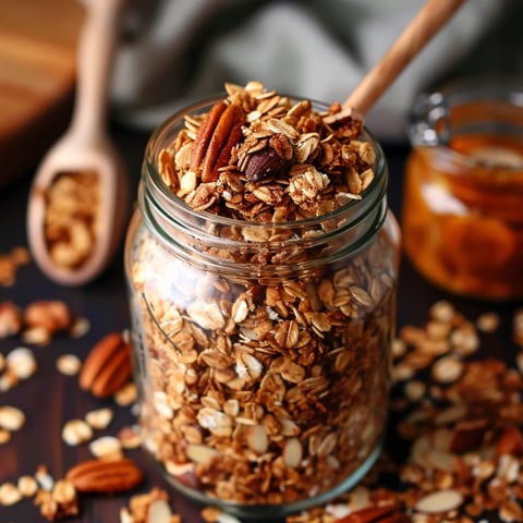 A jar of oats with a wooden spoon in it.