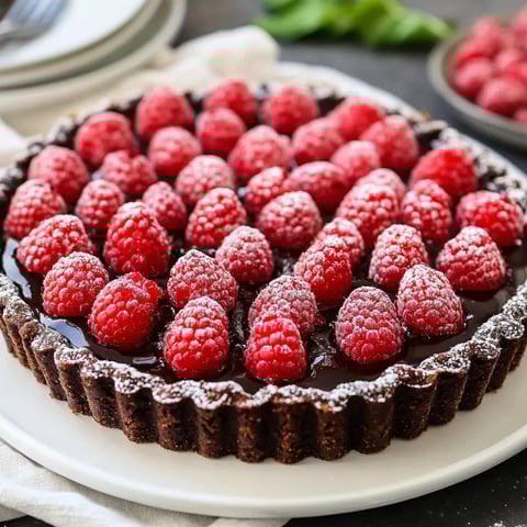 A slice of chocolate cake with raspberries on top.