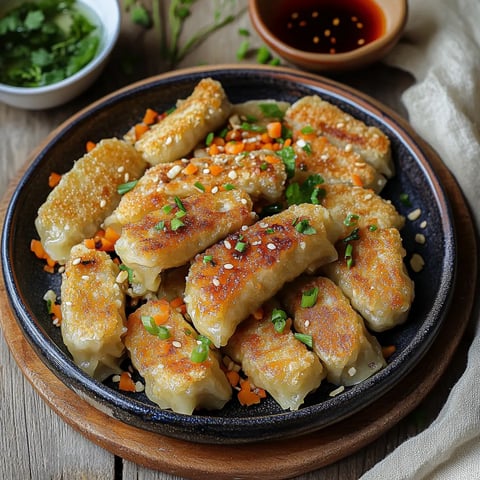 A plate of food with a bowl of sauce.