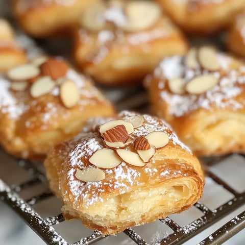 A tray of pastries with almonds on top.
