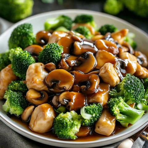 A plate of food with broccoli and mushrooms.