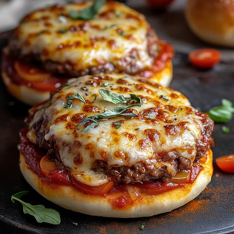 Two cheese and tomato pizzas on a black plate.