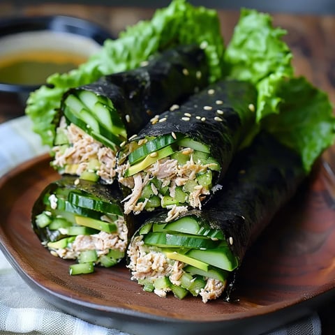 A plate of sushi with vegetables and meat.