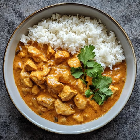 A bowl of chicken curry with rice.