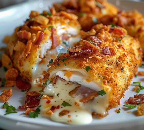 A plate of food with bacon and cheese.