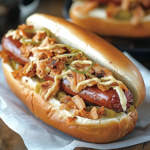 A hot dog with onions and mustard.