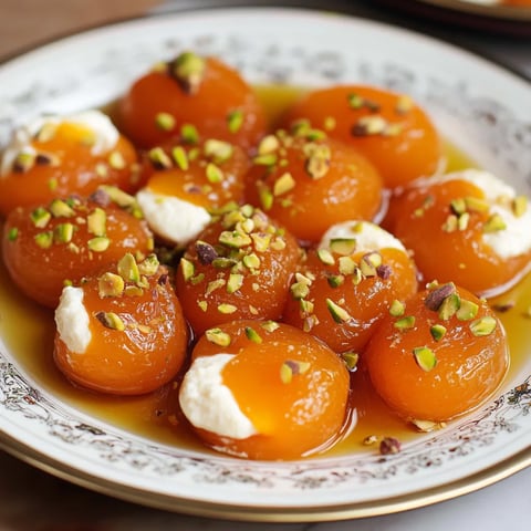 A plate of Turkish Poached Apricots with Ricotta.