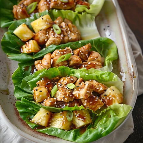 A plate of food with chicken and pineapple.