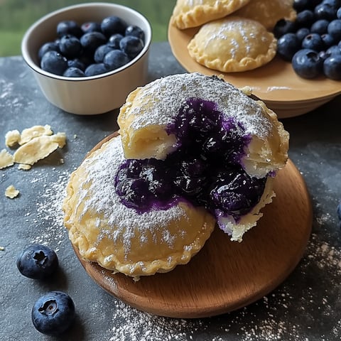 A blueberry pastry with powdered sugar on top.