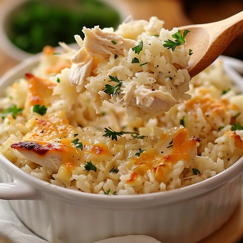 A bowl of rice with chicken and cheese.