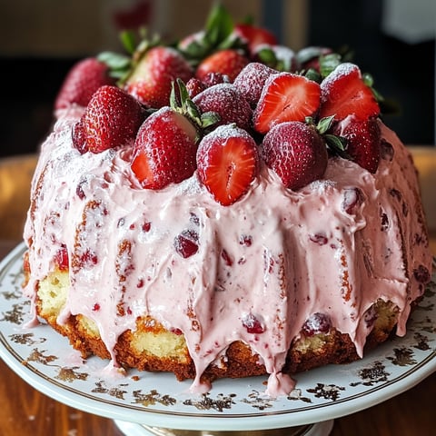 A cake with strawberries and whipped cream.