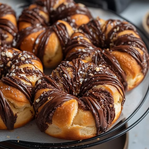 A plate of chocolate covered doughnuts.