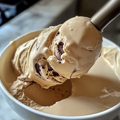 A scoop of homemade coffee ice cream.