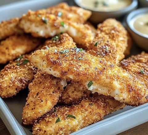 A plate of crispy ranch chicken tenders.