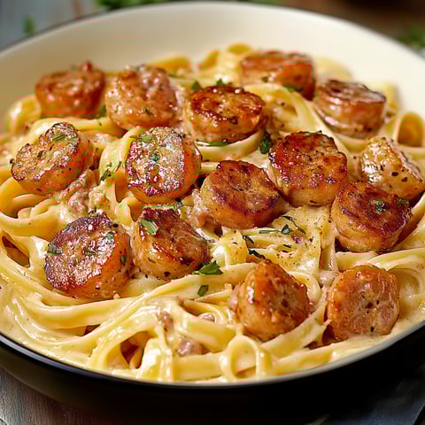 A bowl of pasta with chicken and herbs.