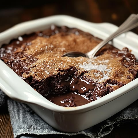 A white bowl filled with chocolate cobbler.