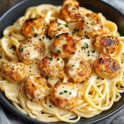 Garlic Butter Chicken Bites With Creamy Parmesan Pasta