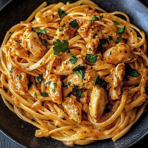 A bowl of spaghetti with chicken and vegetables.