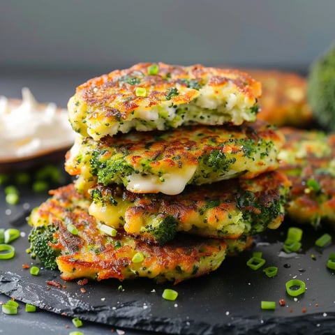 A stack of pancakes with broccoli on top.