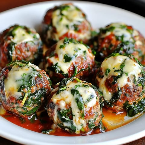 Spinach Garlic Meatballs Stuffed With Mozzarella