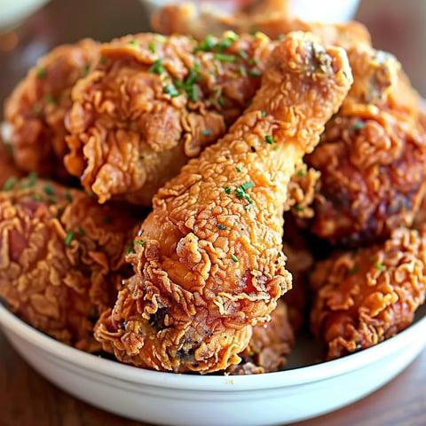 A bowl of fried chicken with a green herb on top.