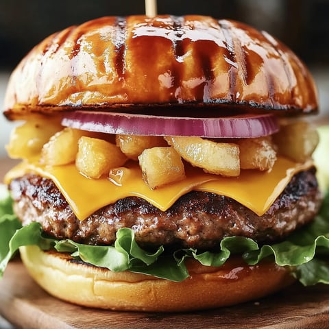 A Hawaiian burger with a pineapple ring on top.