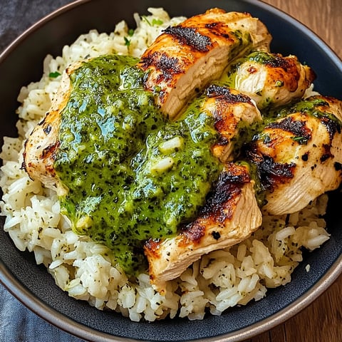 A bowl of rice and chicken with a green sauce, possibly Peruvian chicken and rice with green sauce.