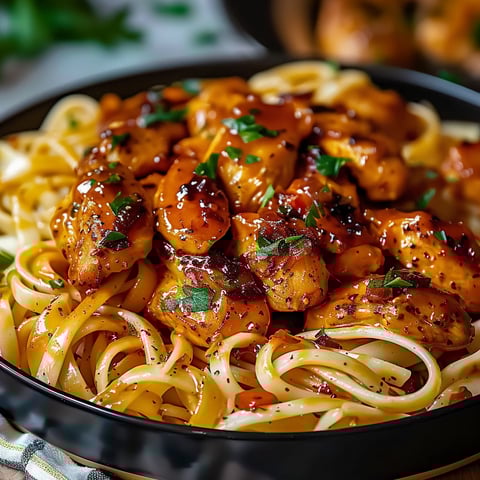 A delicious meal of Spicy Cajun Honey Butter Chicken & Pasta.