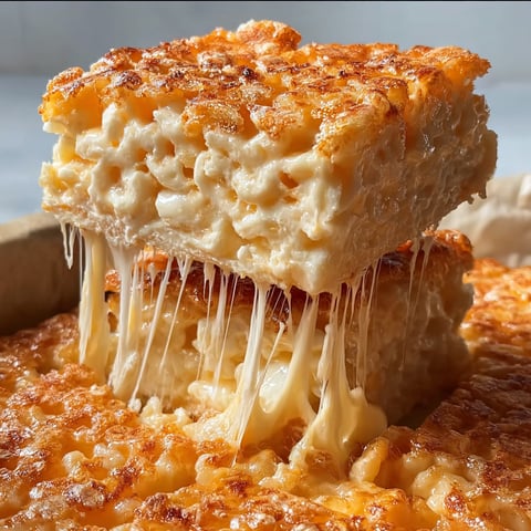 A close up of a 5 Cheese Crack and Cheese dish, with melted cheese dripping off the top.