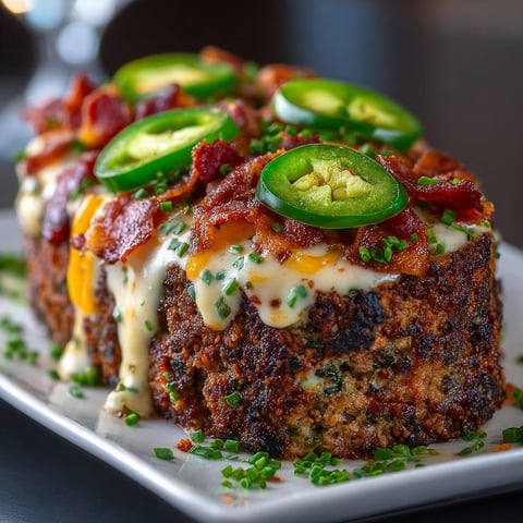 A mouthwatering smoky jalapeño popper meatloaf sliced on a plate.