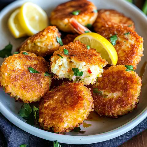 A bowl of crab shrimp cakes with lemon wedges on top.