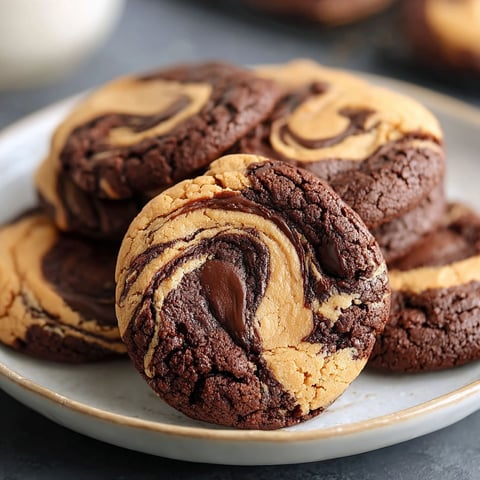 A plate of Peanut Butter Brownie Swirl Cookies.