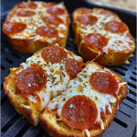 A slice of Texas Toast Pizza Air Fryer with pepperoni and cheese.