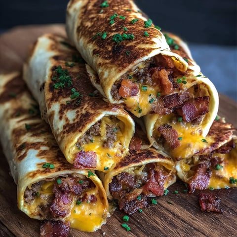 A stack of bacon cheeseburger rollups with melted cheese and bacon.