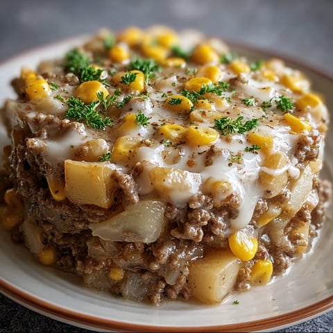 A delicious Slow Cooker Hamburger Hash is served on a plate.