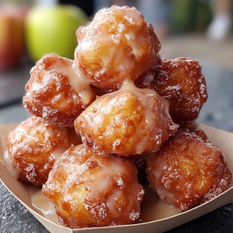 A stack of cinnamon glazed apple fritters in a bowl.