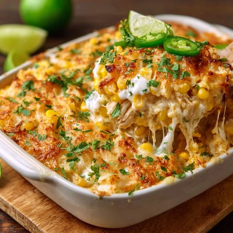 A delicious Street Corn Chicken Casserole is ready to be served.
