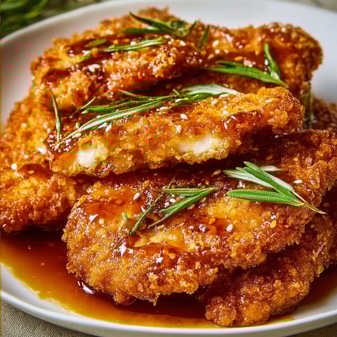 A plate of delicious double crunch honey garlic chicken.
