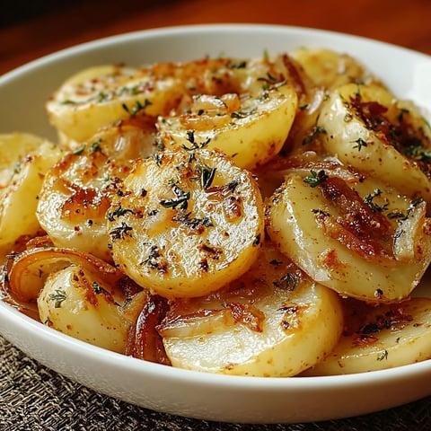 A white bowl filled with onion potatoes and herbs.