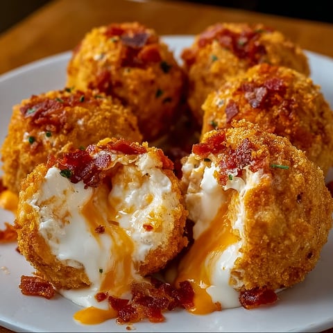 A plate of Buffalo Chicken Bacon Loaded Mozzarella Bombs is presented on a dining table.
