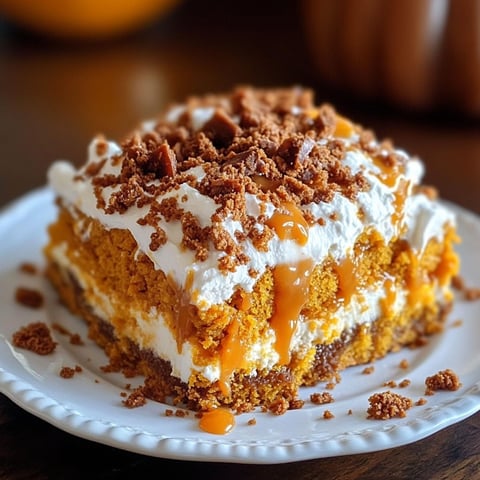 A slice of Pumpkin Better Than Sex Cake is served on a white plate.